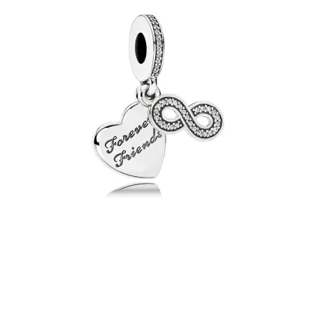 Abalorio Pandora colgante. Corazón "Forever friends" y símbolo infinito rodeado de circonitas.