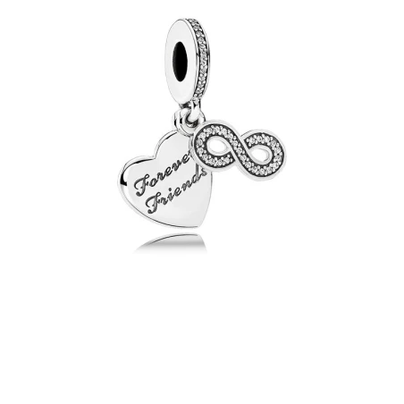 Abalorio Pandora colgante. Corazón "Forever friends" y símbolo infinito rodeado de circonitas.