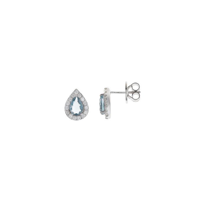 Pendientes Salvatore Mujer Plata Baño Rodio, Cristal Azul Zafiro y Circonitas Brillantes 112A0266