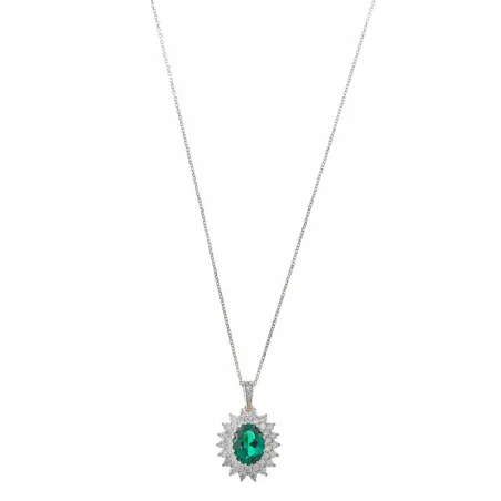 Gargantilla Salvatore Plata Baño Rodio, Circonitas Blancas y Verde Ovalada 136C0350