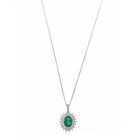 Gargantilla Salvatore Plata Baño Rodio, Circonitas Blancas y Verde Ovalada 136C0350