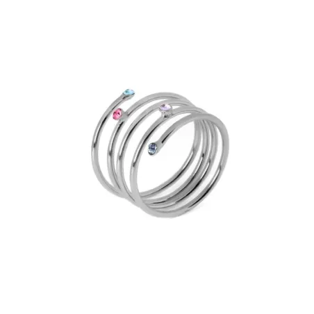 Anillo Victoria Cruz Iris Espiral Plata Baño Rodio y Cristales Multicolor A3581-MHA