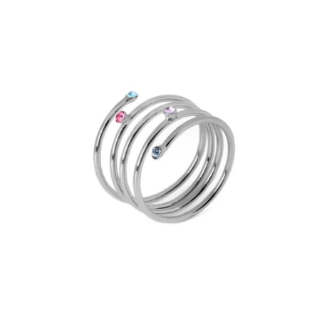 Anillo Victoria Cruz Iris Espiral Plata Baño Rodio y Cristales Multicolor A3581-MHA