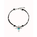 Collar UNOde50 Libélula Cuero Negro, Baño Plata y Cristales Multicolor COL1959MCLMTL0U