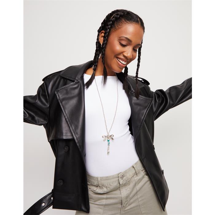 Collar Largo UNOde50 Libélula Baño Plata y Cristales Verdes COL1963VRDMTL0U