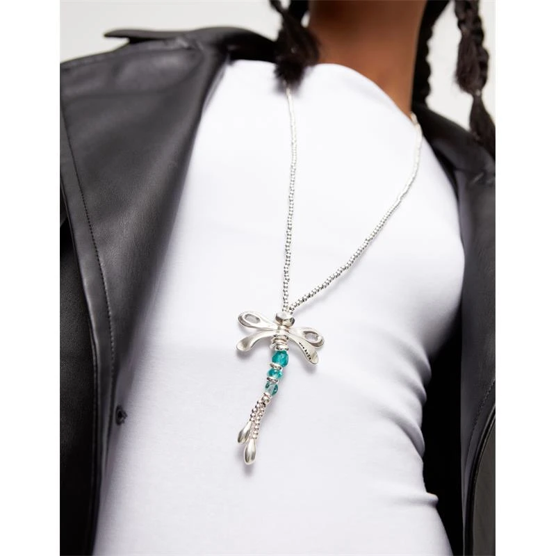Collar Largo UNOde50 Libélula Baño Plata y Cristales Verdes COL1963VRDMTL0U