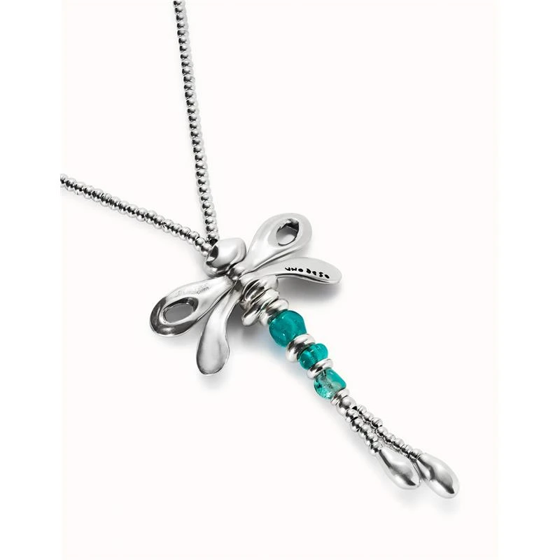 Collar Largo UNOde50 Libélula Baño Plata y Cristales Verdes COL1963VRDMTL0U