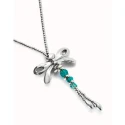 Collar Largo UNOde50 Libélula Baño Plata y Cristales Verdes COL1963VRDMTL0U