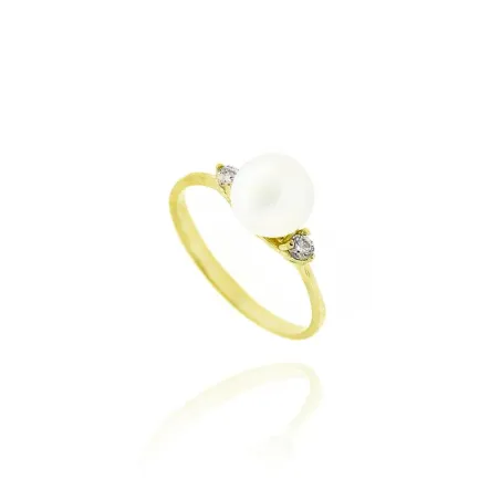 Anillo Facco Oro Amarillo 9Kt Circonitas y Perla Blanca 767724