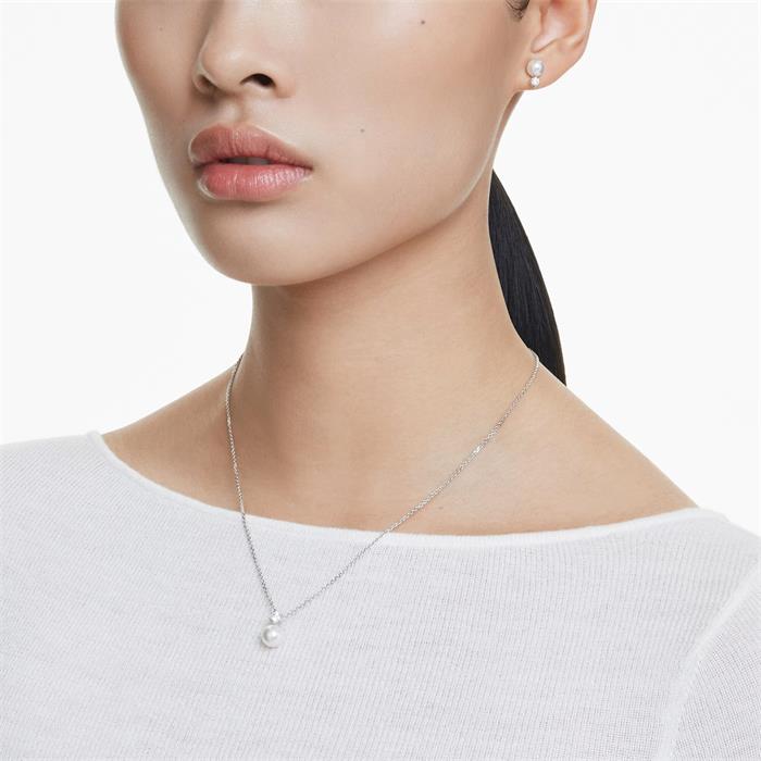 Conjunto Gargantilla y Pendientes Swarovski Matrix Baño Rodio y Cristal Pearl 5689624