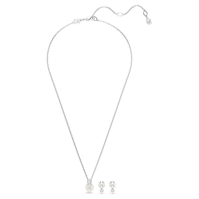 Conjunto Gargantilla y Pendientes Swarovski Matrix Baño Rodio y Cristal Pearl 5689624