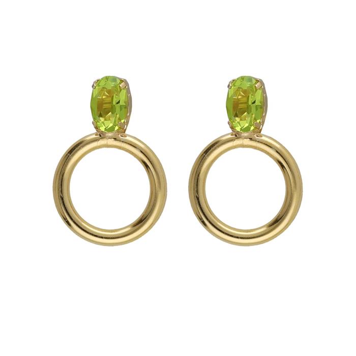 Pendientes Victoria Cruz Círculo Plata Baño Oro y Cristal Verde A4914-27DT