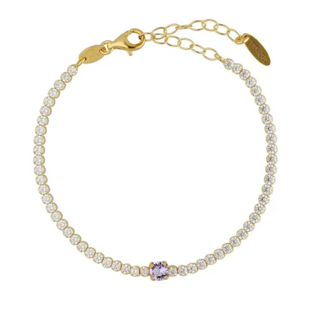 Pulsera Victoria Cruz Plata Baño Oro, Cristales Blancos y Violeta A4883-31DP