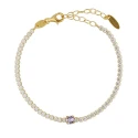 Pulsera Victoria Cruz Plata Baño Oro, Cristales Blancos y Violeta A4883-31DP