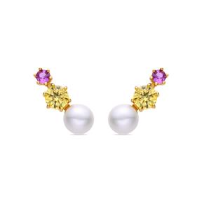 Pendientes Luxenter Rashu Plata Baño Oro, Perla Blanca y Circonitas Multicolor EXA711Y2000