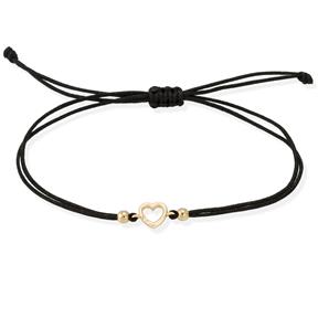 Pulsera Marina García Nylon Negro, Corazón Oro y Brillante Blanco A2382UA1