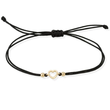 Pulsera Marina García Nylon Negro, Corazón Oro y Brillante Blanco A2382UA1