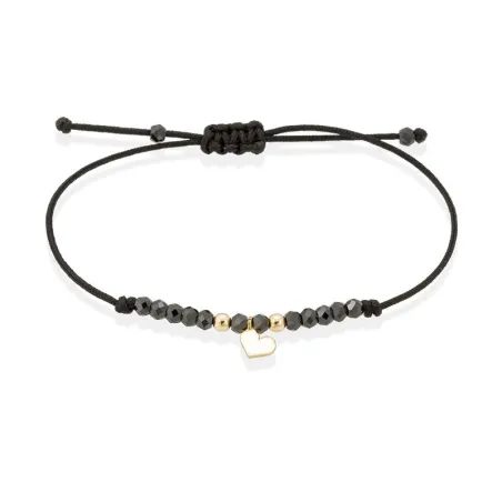 Pulsera Marina Gacía Nylon Negro, Espinelas Negras y Corazón Oro Amarillo 18Kt A2598U
