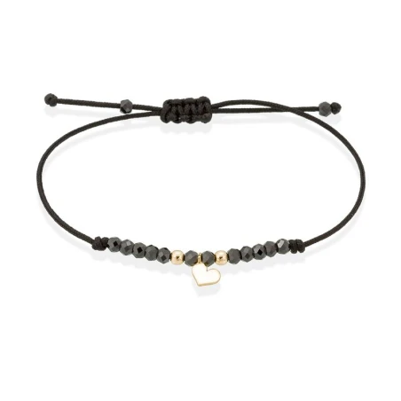 Pulsera Marina Gacía Nylon Negro, Espinelas Negras y Corazón Oro Amarillo 18Kt A2598U
