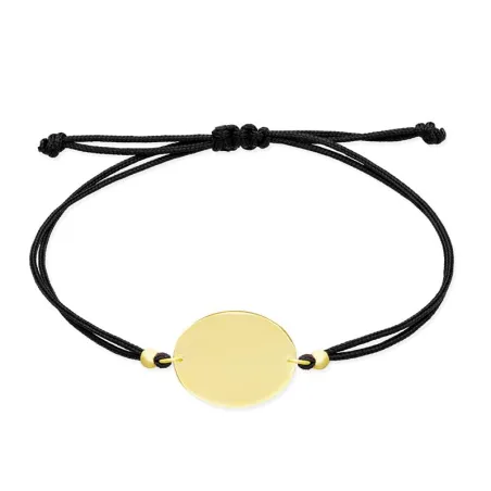 Pulsera Marina García Nylon Negro, Chapa Ovalada Oro Amarillo 18Kt A2727UA