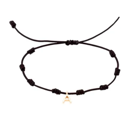 Pulsera Marina García Seda Negra y Letra "A" Oro Amarillo 18Kt A2624ANA
