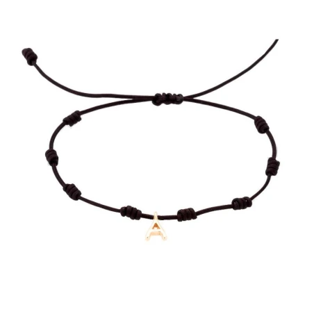 Pulsera Marina García Seda Negra y Letra "A" Oro Amarillo 18Kt A2624ANA