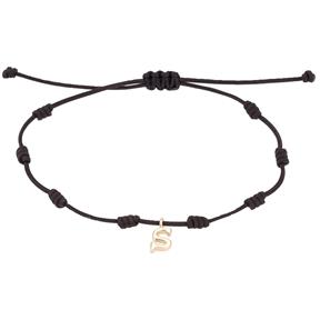 Pulsera Marina García Seda Negra y Letra "S" Oro Amarillo 18Kt A2624ANS