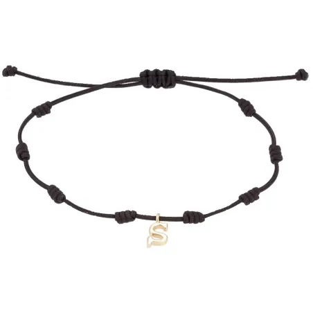 Pulsera Marina García Seda Negra y Letra "S" Oro Amarillo 18Kt A2624ANS