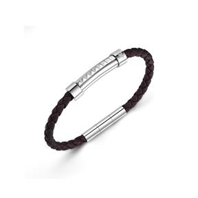 Pulsera Police Geometric Piel Trenzada Negra y Acero Inoxidable Hombre PEAGB0001409