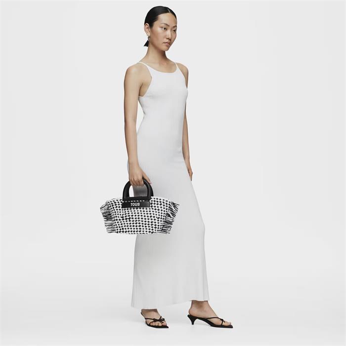 Capazo TOUS Dora Rafia Blanco y Negro Mediano 2002103251