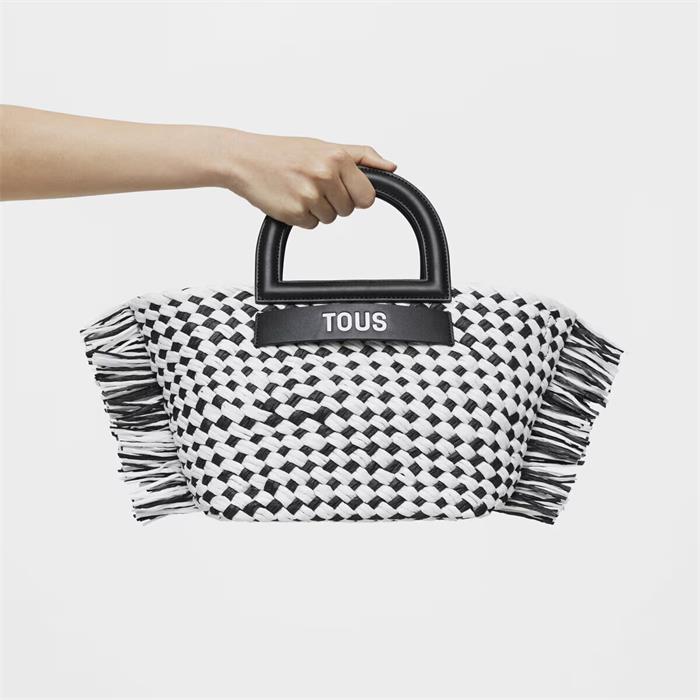 Capazo TOUS Dora Rafia Blanco y Negro Mediano 2002103251