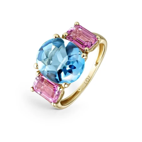 Anillo Litta Fiore Oro Amarillo 18Kt, Cabujón Topacio Swiss Oval y Rosa Baguette LRN-277-038