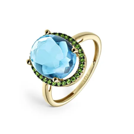 Anillo Litta Fiore Midnight Oro Amarillo 18Kt, Topacio Swiss Oval y Olivinas LRN-277-039