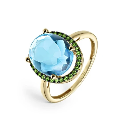 Anillo Litta Fiore Midnight Oro Amarillo 18Kt, Topacio Swiss Oval y Olivinas LRN-277-039