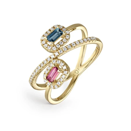 Anillo Litta Fiore Oro Amarillo 18Kt, Topacio London y Rosa LRN-280-849