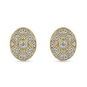 Pendientes Litta Fiore Vintage Óvalo Oro Amarillo 18Kt y Circonitas LEA-201-819-UU