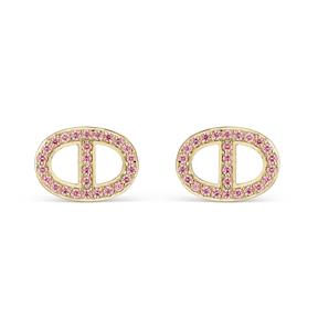 Pendientes Botón Litta Fiore Eslabón Oro Amarillo 18Kt y Topacios Rosa LEA-225-041-UU