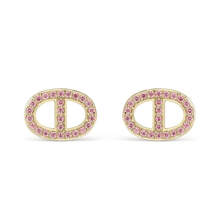 Pendientes Botón Litta Fiore Eslabón Oro Amarillo 18Kt y Topacios Rosa LEA-225-041-UU