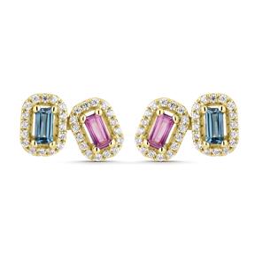 Pendientes Dobles Litta Fiore Midnight Oro Amarillo 18Kt, Topacio London y Rosa Barreta LEA-279-850-UU