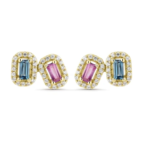 Pendientes Dobles Litta Fiore Midnight Oro Amarillo 18Kt, Topacio London y Rosa Barreta LEA-279-850-UU