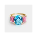 Anillo Litta Fiore Oro Amarillo 18Kt, Cabujón Topacio Swiss Oval y Rosa Baguette LRN-277-038