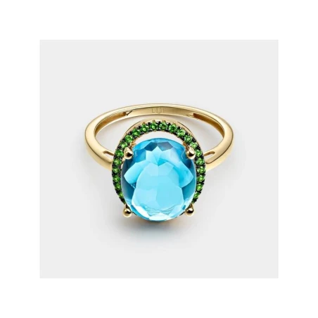 Anillo Litta Fiore Midnight Oro Amarillo 18Kt, Topacio Swiss Oval y Olivinas LRN-277-039