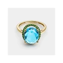 Anillo Litta Fiore Midnight Oro Amarillo 18Kt, Topacio Swiss Oval y Olivinas LRN-277-039