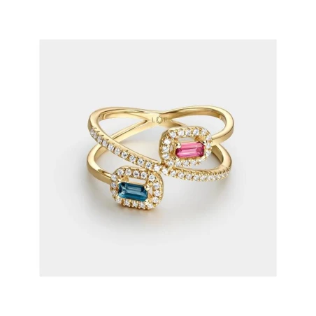 Anillo Litta Fiore Oro Amarillo 18Kt, Topacio London y Rosa LRN-280-849