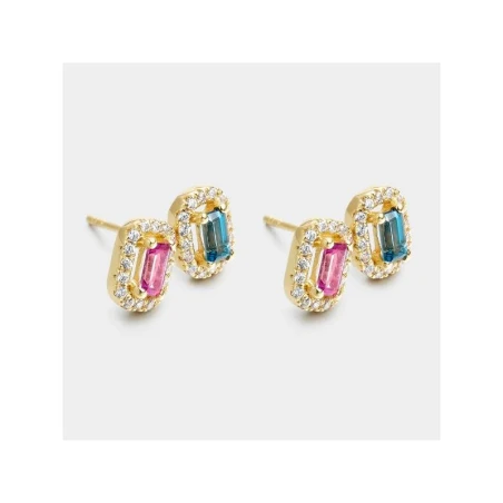 Pendientes Dobles Litta Fiore Midnight Oro Amarillo 18Kt, Topacio London y Rosa Barreta LEA-279-850-UU
