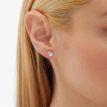 Pendientes Victoria Cruz Plata Baño Rodio y Cristal Blanco 6mm A3331-07HT