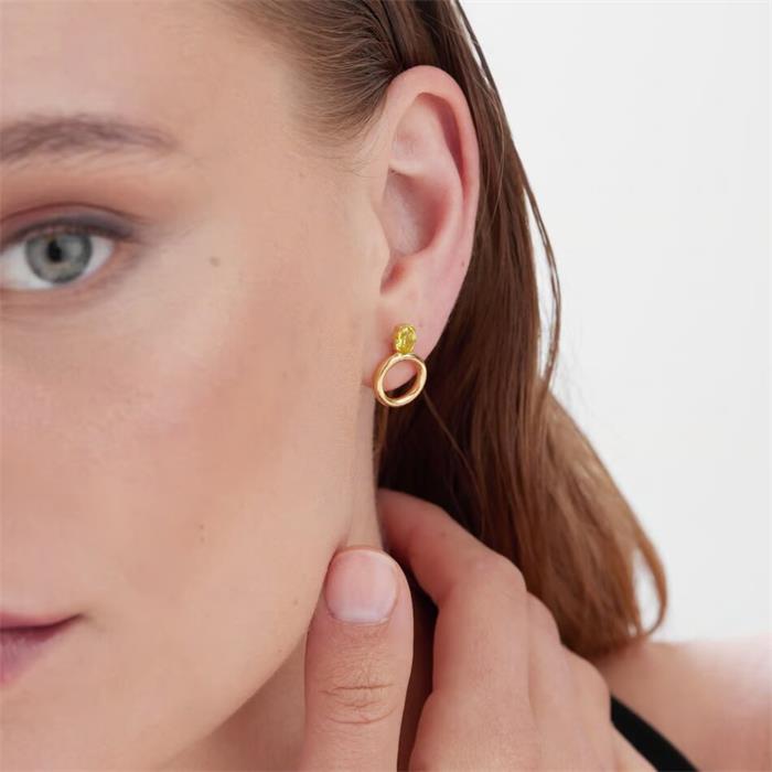 Pendientes Victoria Cruz Círculo Plata Baño Oro y Cristal Verde A4914-27DT