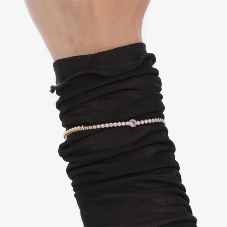 Pulsera Victoria Cruz Plata Baño Oro, Cristales Blancos y Violeta A4883-31DP