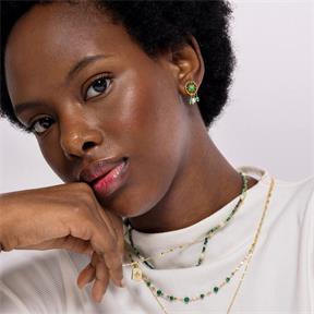 Pendientes Lux by Lux Besya Acero Baño Oro, Piedras Malaquita y Perla Blanca SGEM0779700 2