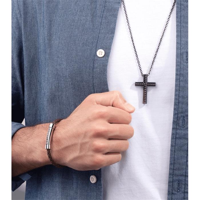 Pulsera Police Geometric Piel Trenzada Negra y Acero Inoxidable Hombre PEAGB0001409